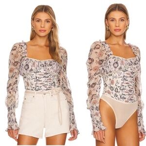 NWT Free People Brunch Date Floral Bodysuit in Ivory Combo Sz XS